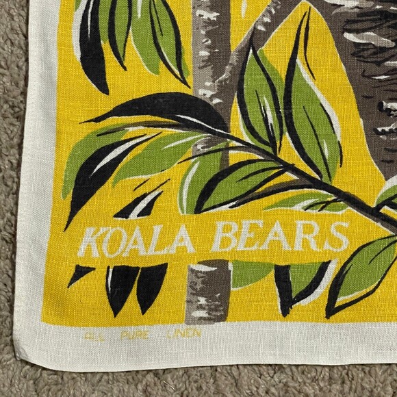 Vintage Lamont Linen Yellow Koala Bears Tea Towel - Picture 3 of 5